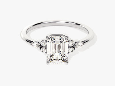 1.50CT Emerald Diamond Cluster Setting Moissanite Engagement Ring