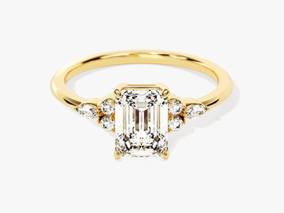 1.50CT Emerald Diamond Cluster Setting Moissanite Engagement Ring