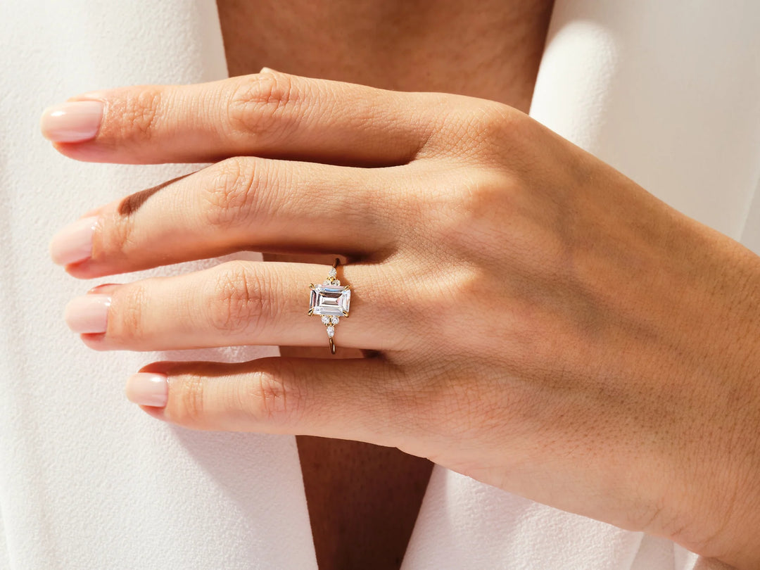 2.0CT Emerald Diamond Cluster Moissanite Engagement Ring