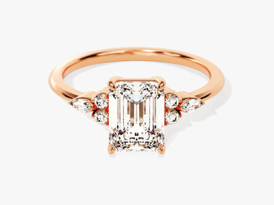 2.0CT Emerald Diamond Cluster Moissanite Engagement Ring