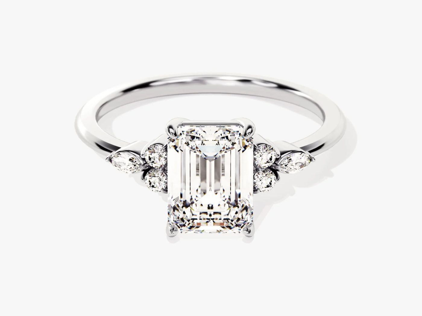 2.0CT Emerald Diamond Cluster Moissanite Engagement Ring