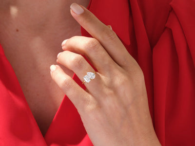 2.0CT Pear & Emerald Diamond Toi Et Moi Moissanite Engagement Ring