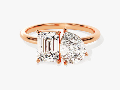 2.0CT Pear & Emerald Diamond Toi Et Moi Moissanite Engagement Ring