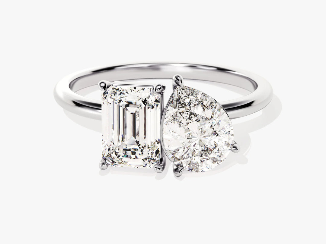2.0CT Pear & Emerald Diamond Toi Et Moi Moissanite Engagement Ring