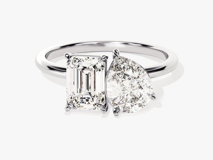 2.0CT Pear & Emerald Diamond Toi Et Moi Moissanite Engagement Ring