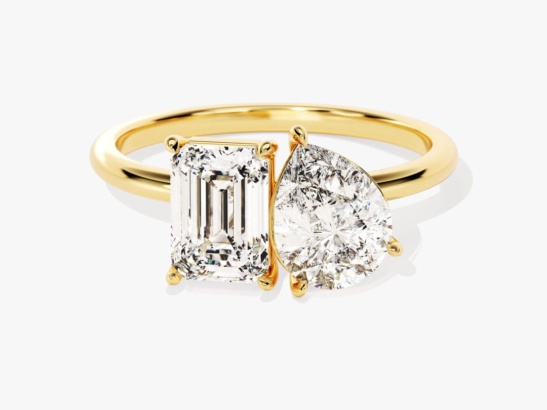2.0CT Pear & Emerald Diamond Toi Et Moi Moissanite Engagement Ring