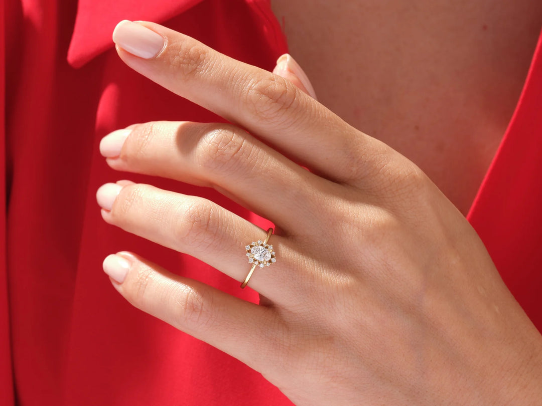 0.50CT Oval Diamond Unique Halo Setting Moissanite Engagement Ring