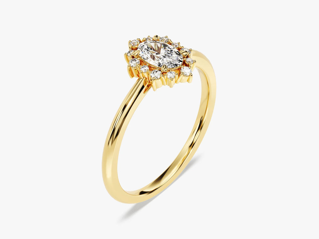 0.50CT Oval Diamond Unique Halo Setting Moissanite Engagement Ring