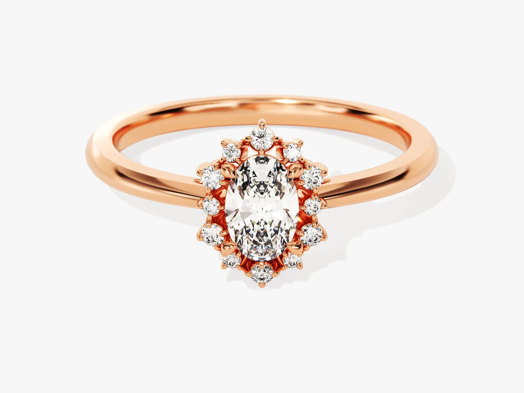 0.50CT Oval Diamond Unique Halo Setting Moissanite Engagement Ring