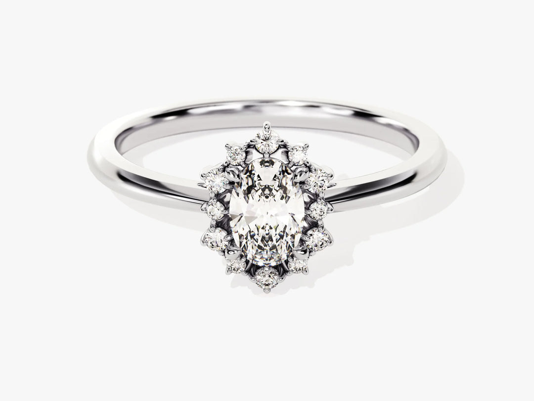 0.50CT Oval Diamond Unique Halo Setting Moissanite Engagement Ring