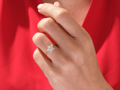 1.0CT Round Diamond Floral Halo Setting Moissanite Engagement Ring