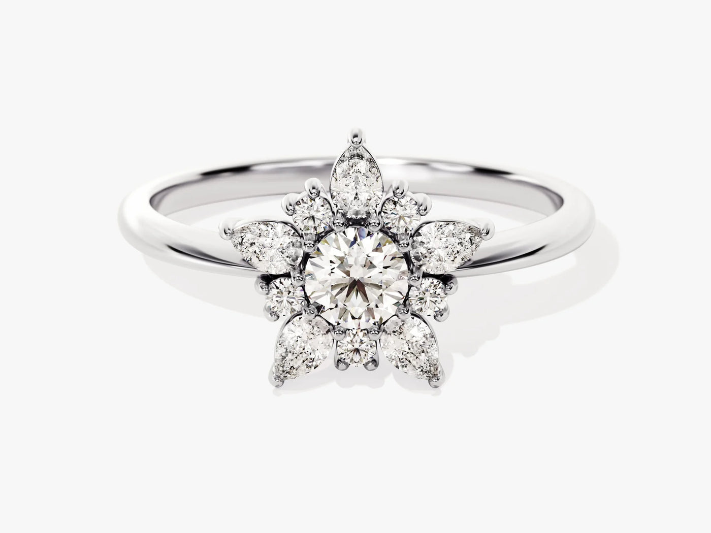 1.0CT Round Diamond Floral Halo Setting Moissanite Engagement Ring