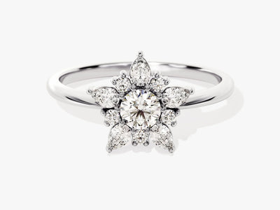1.0CT Round Diamond Floral Halo Setting Moissanite Engagement Ring