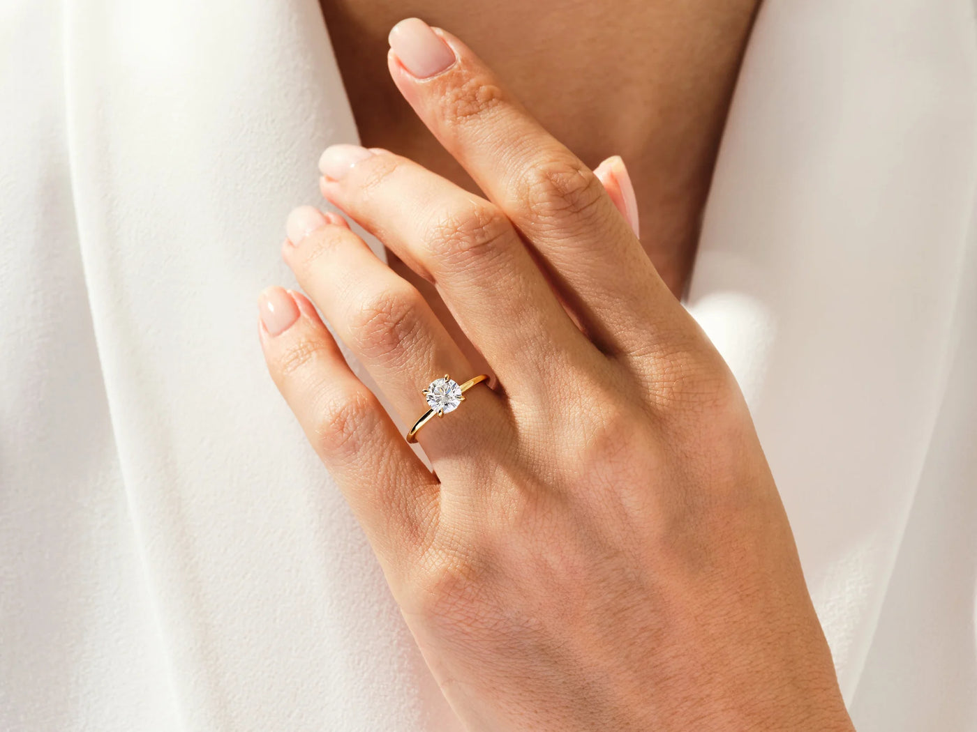 1.0CT Round Diamond Hidden Halo Setting Moissanite Engagement Ring