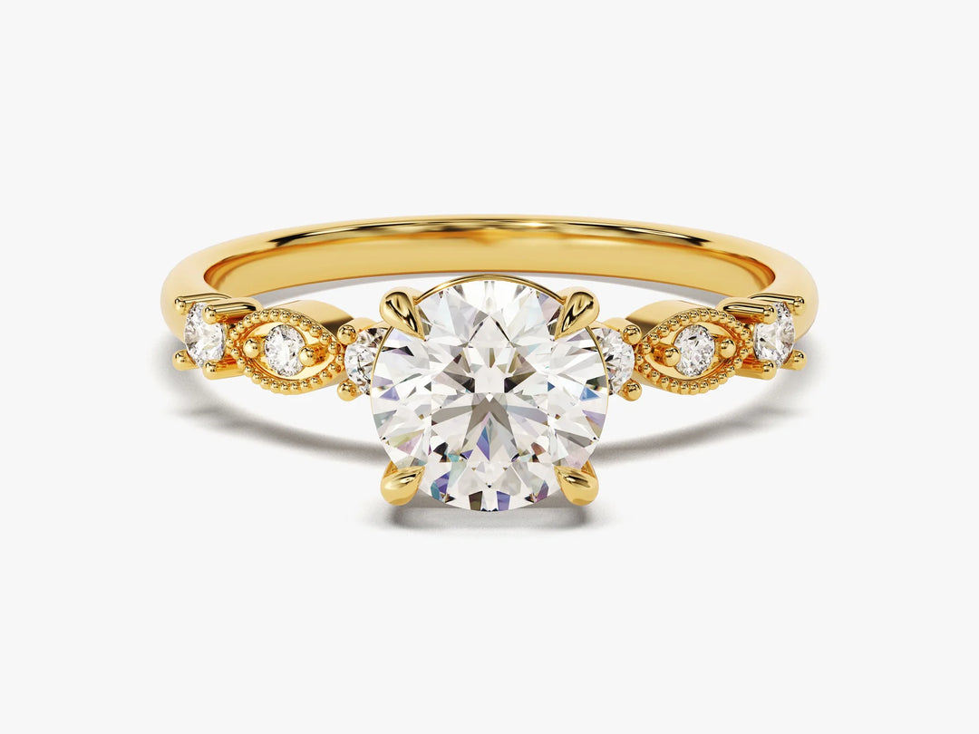 1.0CT Round Diamond Milgrain Setting Moissanite Engagement Ring