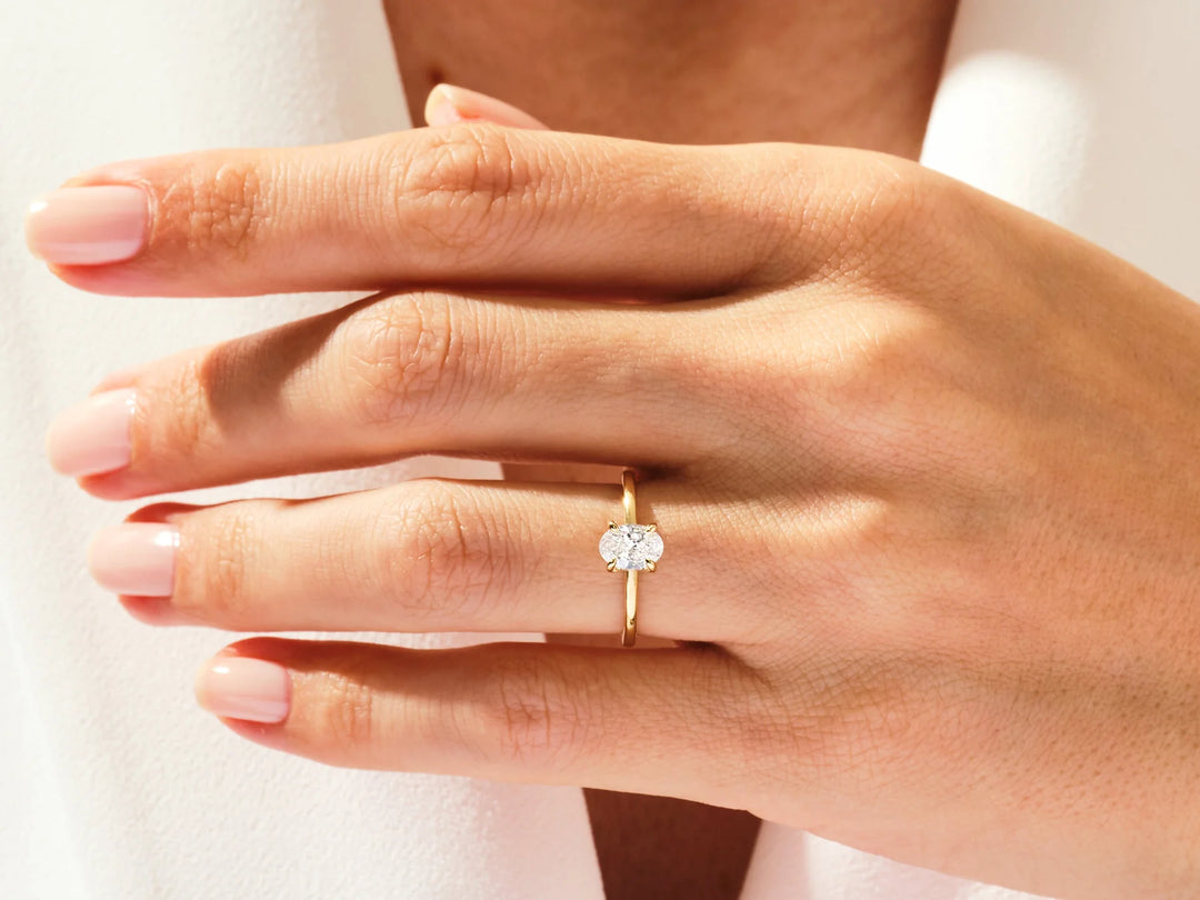 1.0CT Oval Diamond Hidden Halo Setting Moissanite Engagement Ring