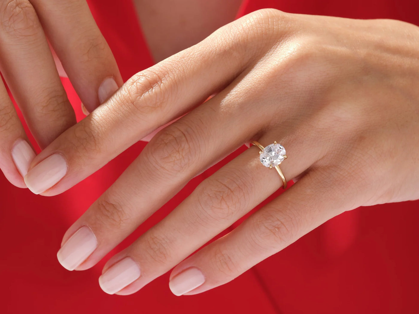 2.0CT Oval Diamond Hidden Halo Moissanite Engagement Ring