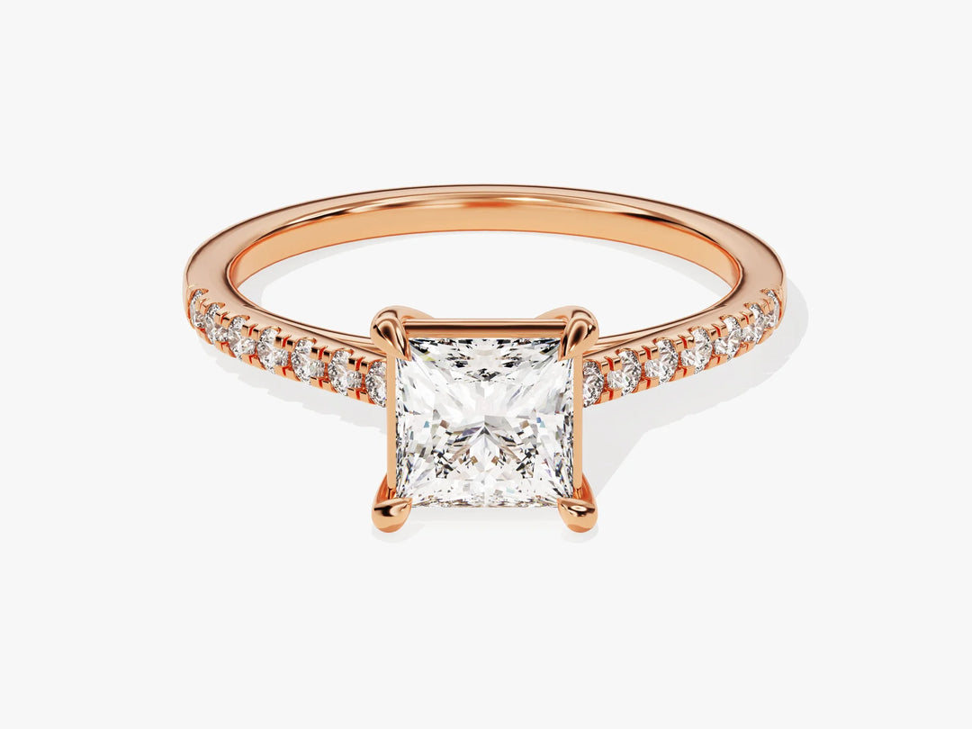 1.0CT Princess Diamond Pave Setting Moissanite Engagement Ring