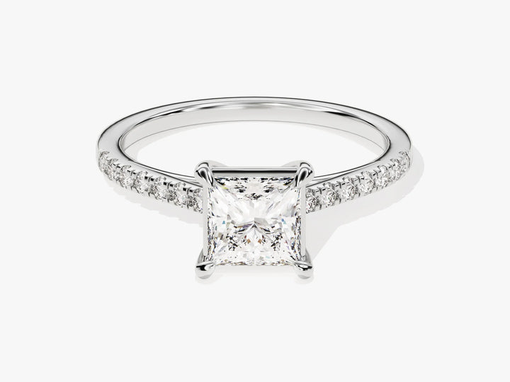 1.0CT Princess Diamond Pave Setting Moissanite Engagement Ring