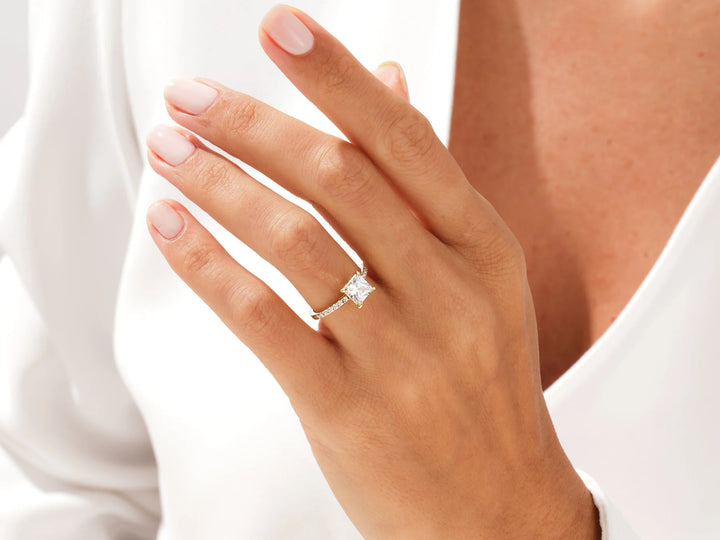 2.0CT Princess Diamond Pave Setting Moissanite Engagement Ring