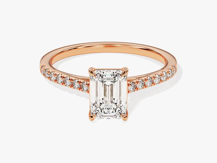 1.0CT Emerald Diamond Pave Setting Moissanite Engagement Ring