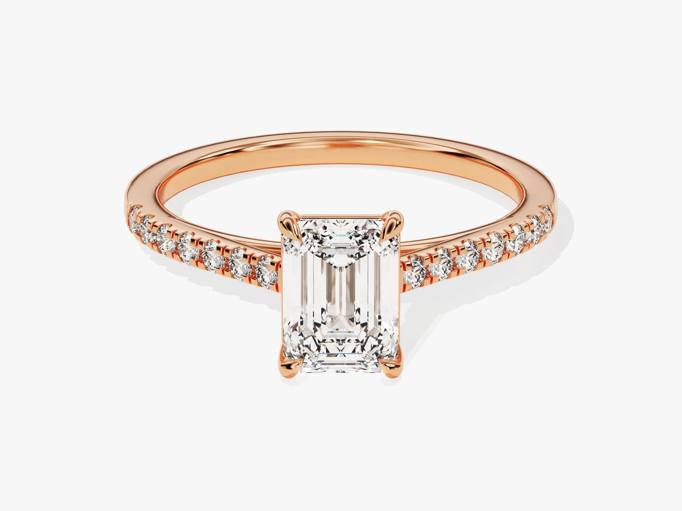 1.0CT Emerald Diamond Pave Setting Moissanite Engagement Ring