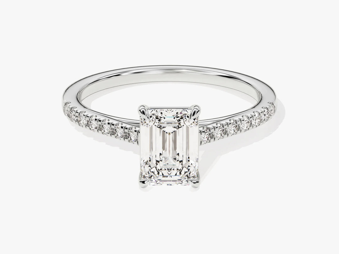 1.0CT Emerald Diamond Pave Setting Moissanite Engagement Ring