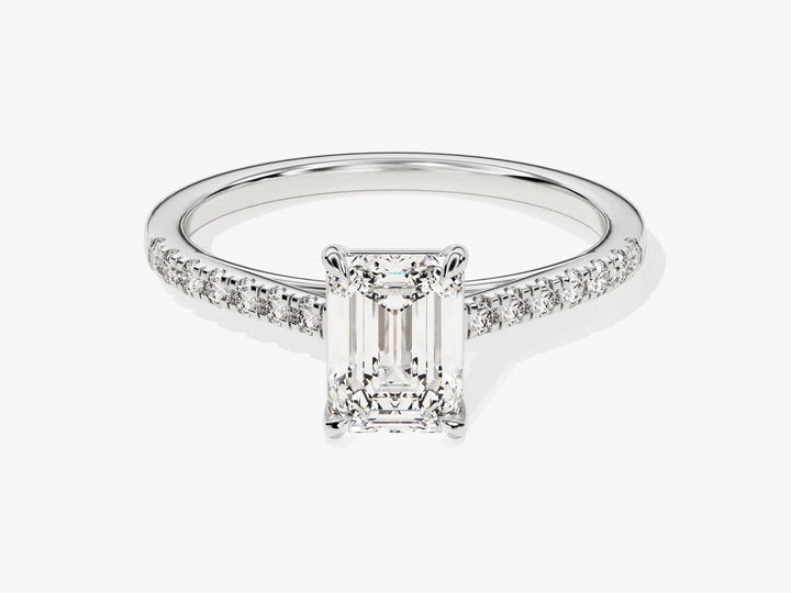 1.0CT Emerald Diamond Pave Setting Moissanite Engagement Ring