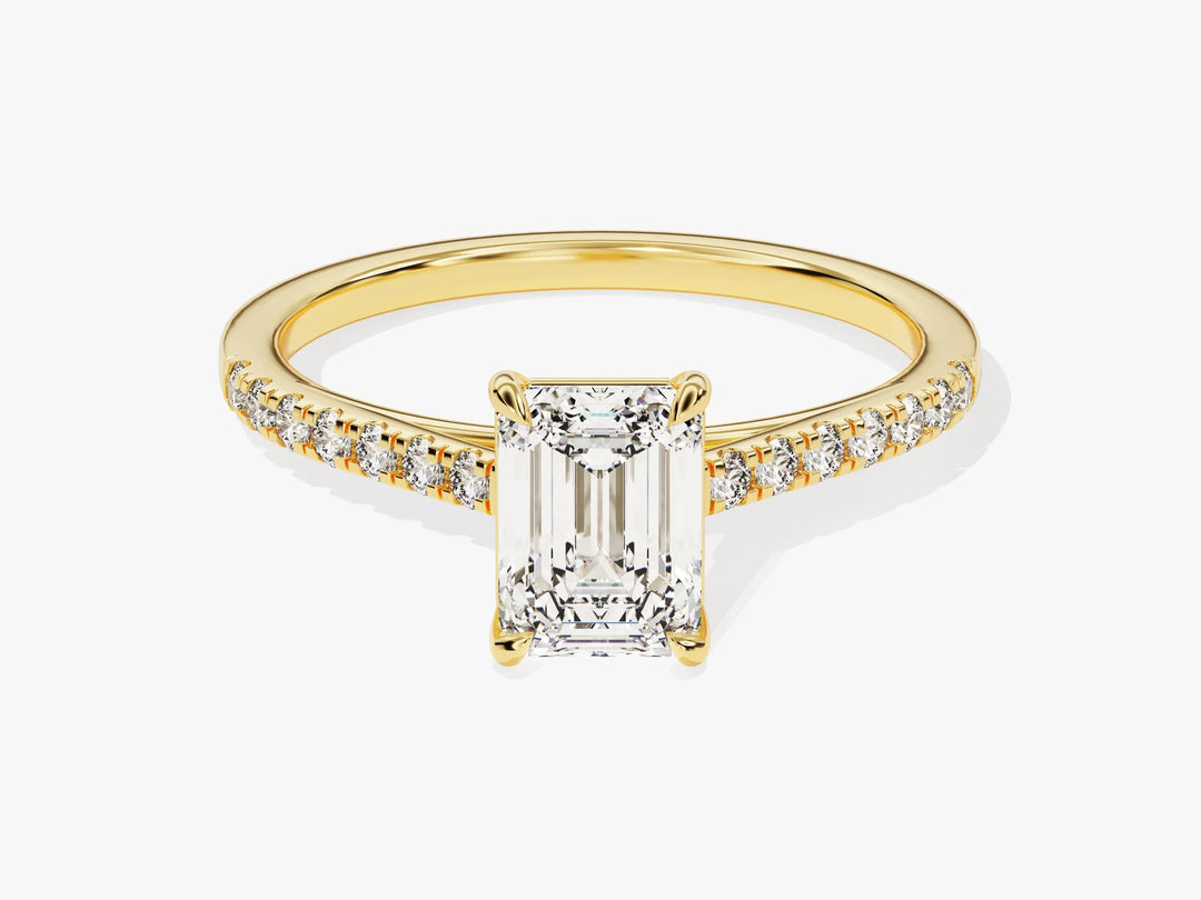 1.0CT Emerald Diamond Pave Setting Moissanite Engagement Ring