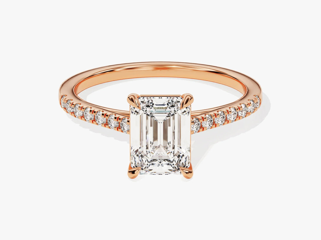 1.50CT Emerald Diamond Pave Setting Moissanite Engagement Ring