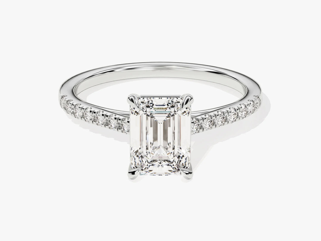1.50CT Emerald Diamond Pave Setting Moissanite Engagement Ring