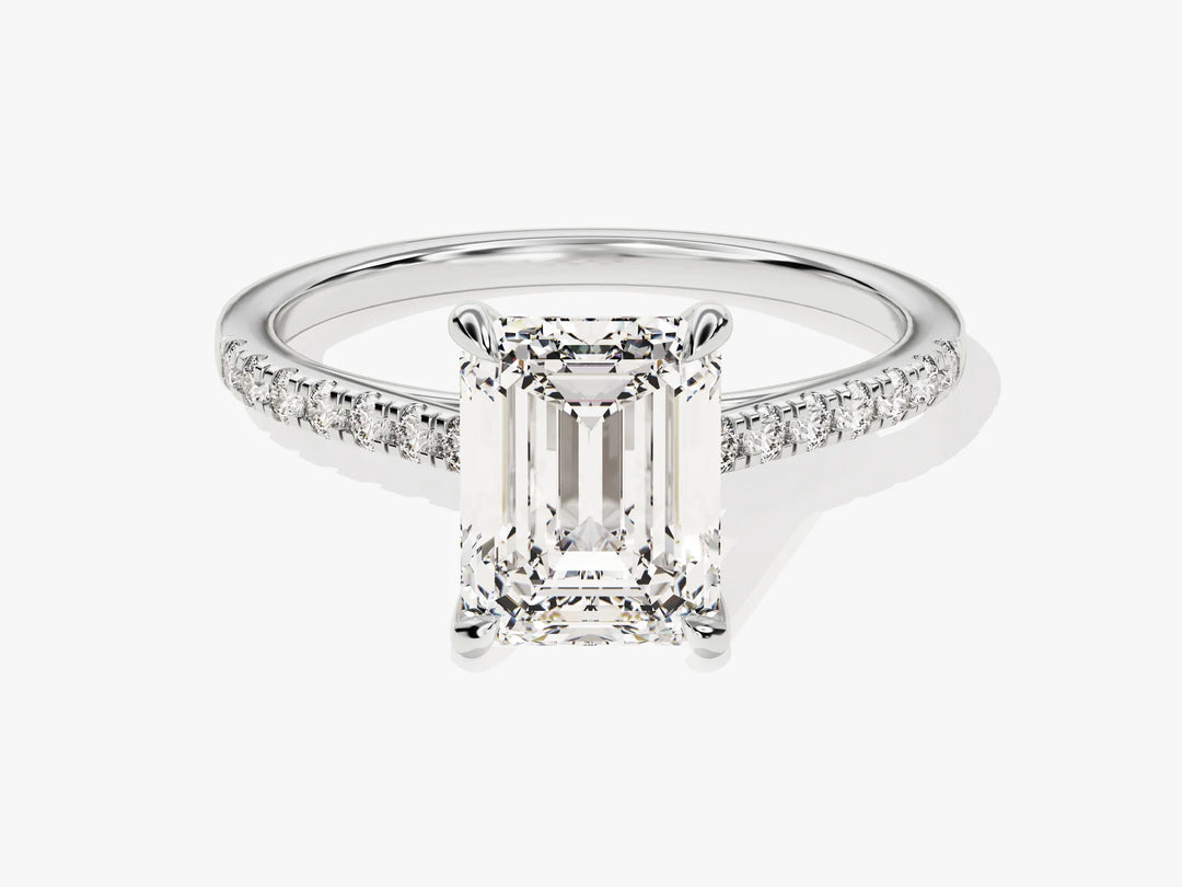 2.0CT Emerald Diamond Pave Setting Moissanite Engagement Ring