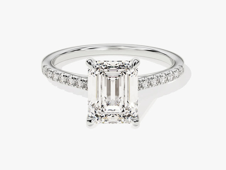 2.0CT Emerald Diamond Pave Setting Moissanite Engagement Ring