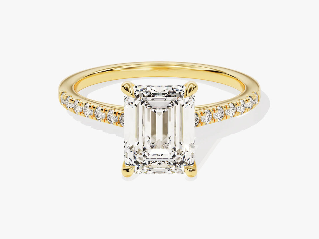 2.0CT Emerald Diamond Pave Setting Moissanite Engagement Ring
