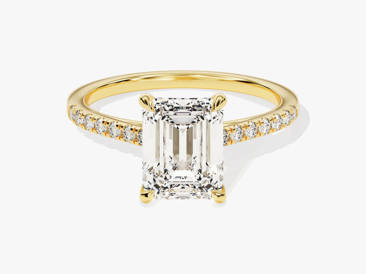 2.0CT Emerald Diamond Pave Setting Moissanite Engagement Ring