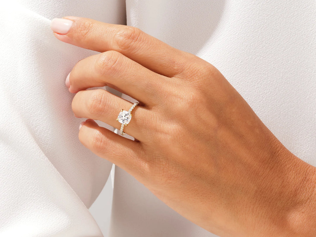 2.0CT Cushion Diamond Pave Setting Moissanite Engagement Ring