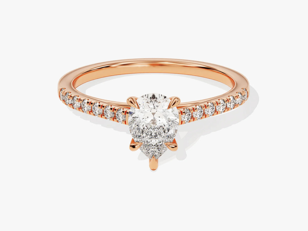 1.0CT Pear Diamond Pave Setting Moissanite Engagement Ring