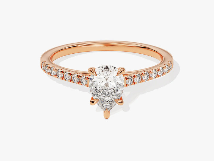 1.0CT Pear Diamond Pave Setting Moissanite Engagement Ring