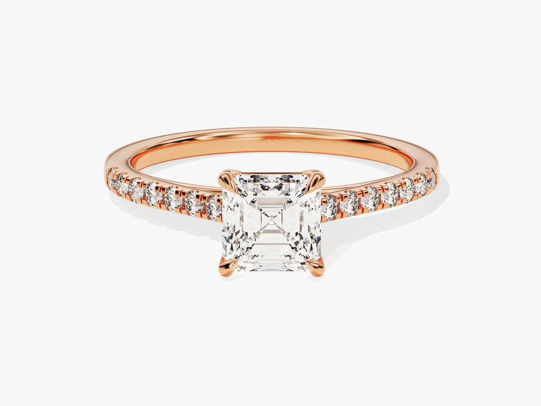 1.0CT Asscher Diamond Pave Setting Moissanite Engagement Ring