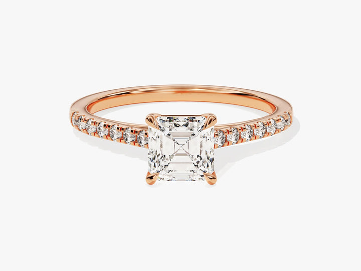1.0CT Asscher Diamond Pave Setting Moissanite Engagement Ring