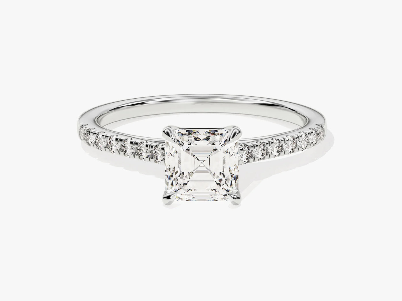 1.0CT Asscher Diamond Pave Setting Moissanite Engagement Ring