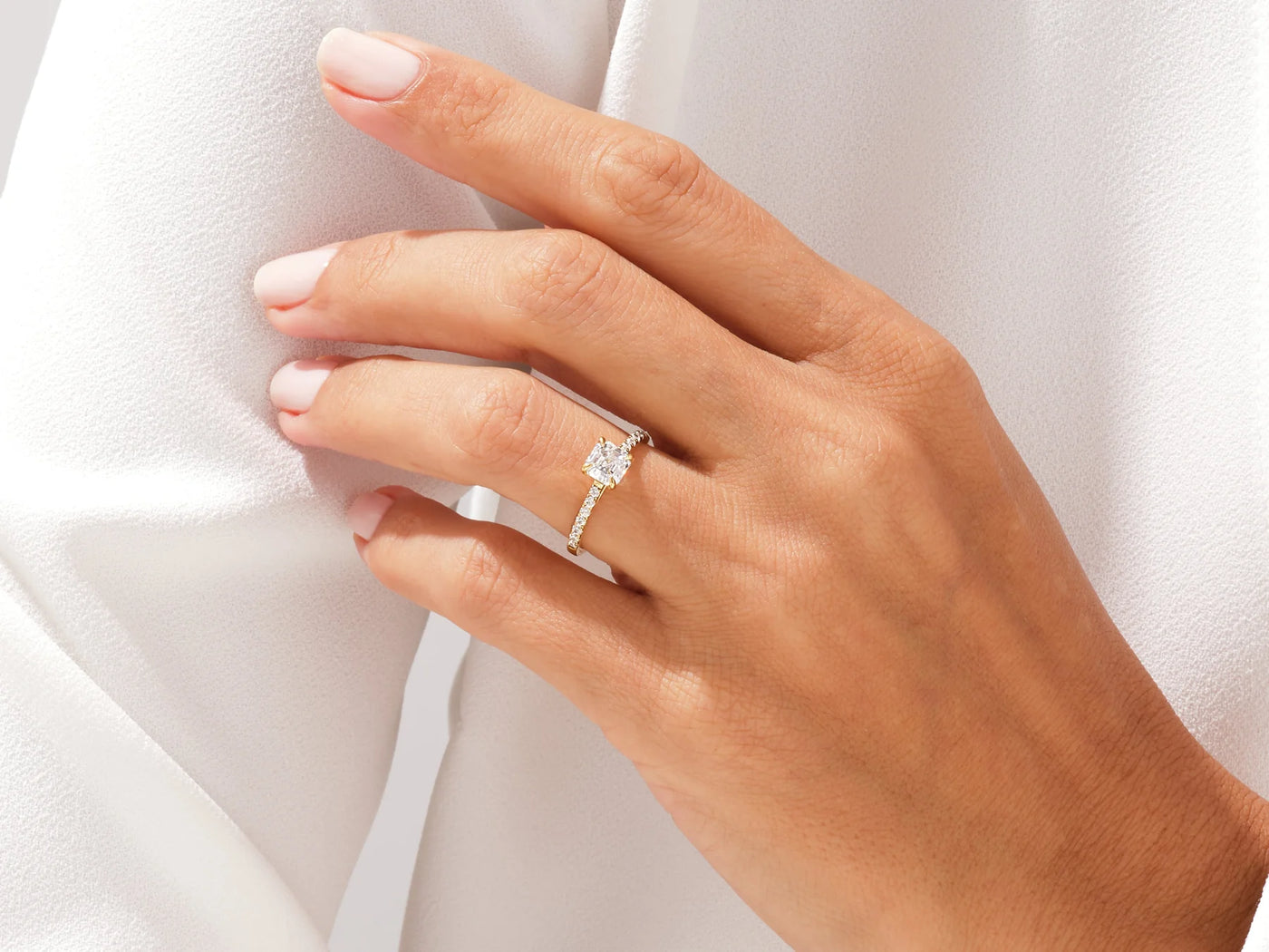 1.0CT Asscher Diamond Pave Setting Moissanite Engagement Ring