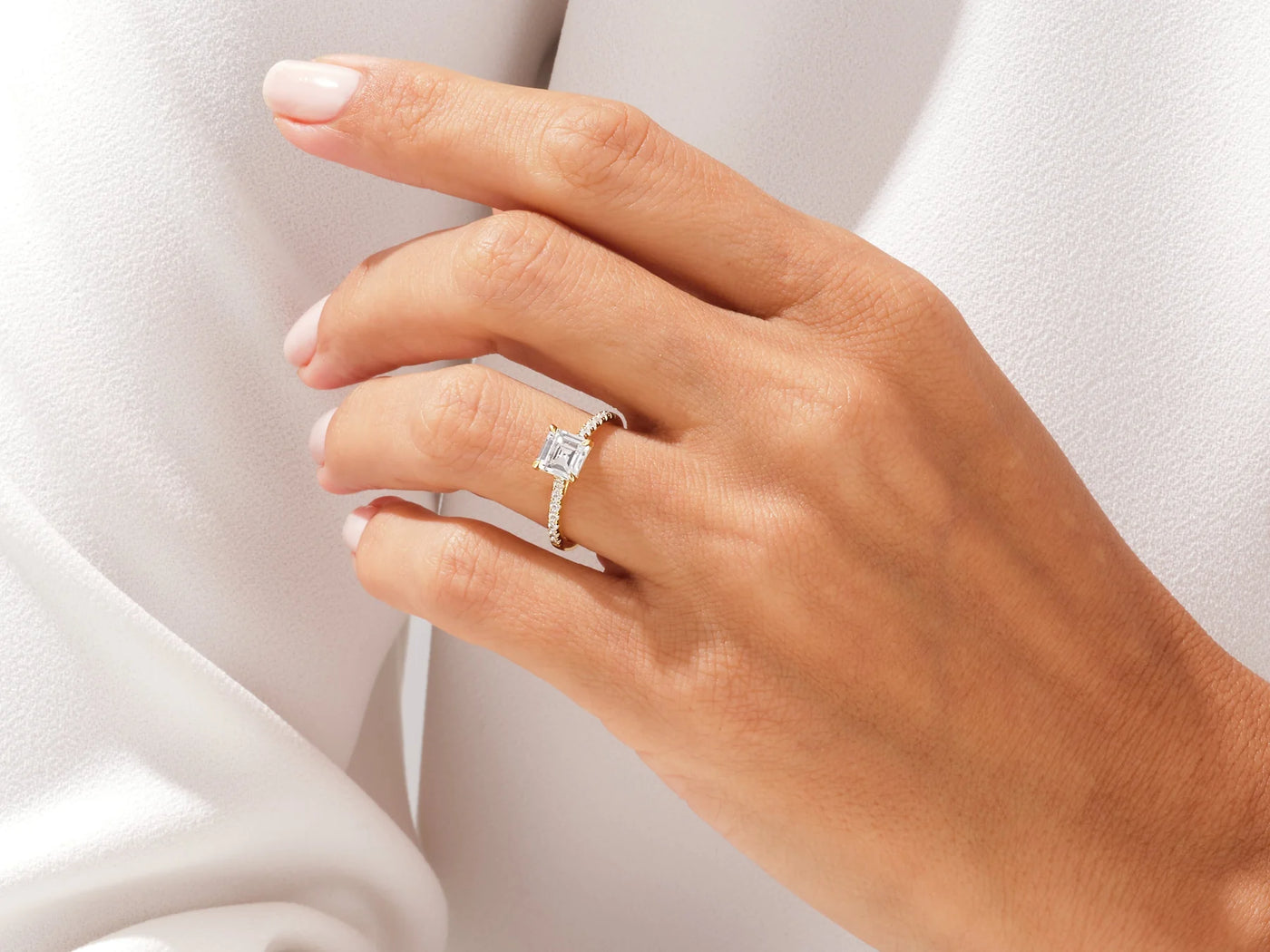 1.50CT Asscher Diamond Pave Setting Moissanite Engagement Ring