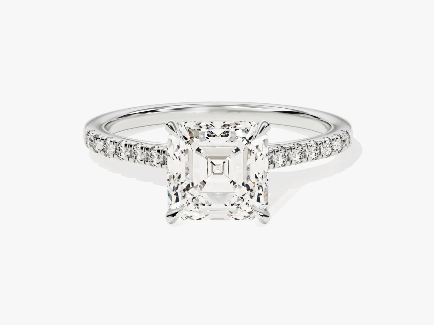 2.0CT Asscher Diamond Pave Setting Moissanite Engagement Ring