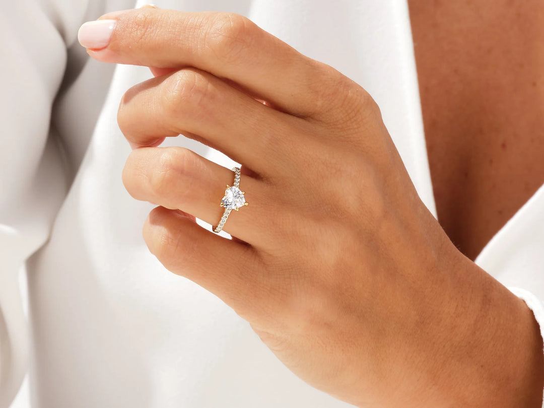 1.0CT Heart Diamond Pave Setting Moissanite Engagement Ring