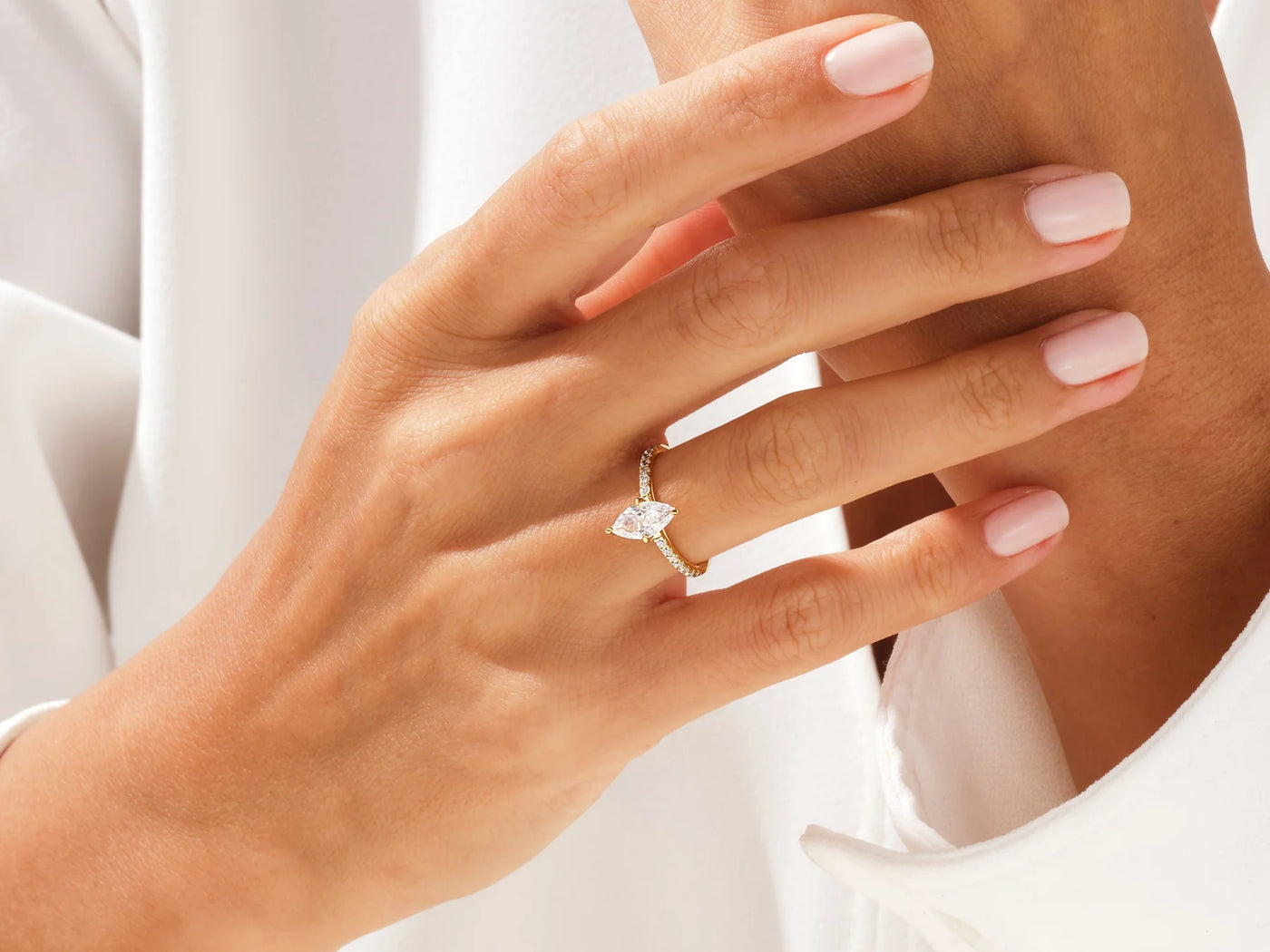 1.0CT Marquise Diamond Pave Setting Moissanite Engagement Ring