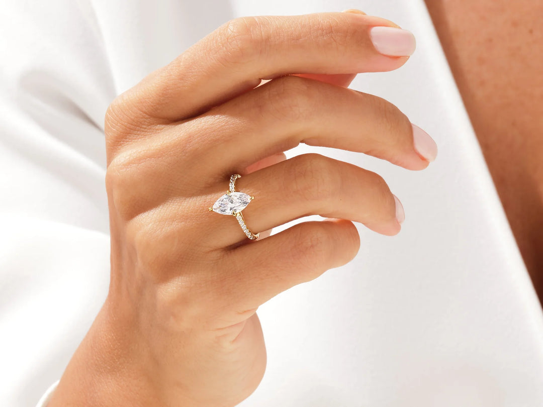 1.50CT Marquise Diamond Pave Setting Moissanite Engagement Ring