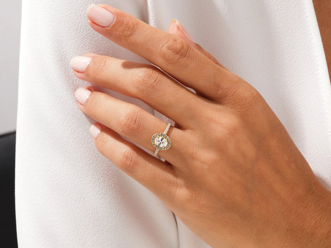 1.0CT Oval Diamond Halo Pave Setting Moissanite Engagement Ring