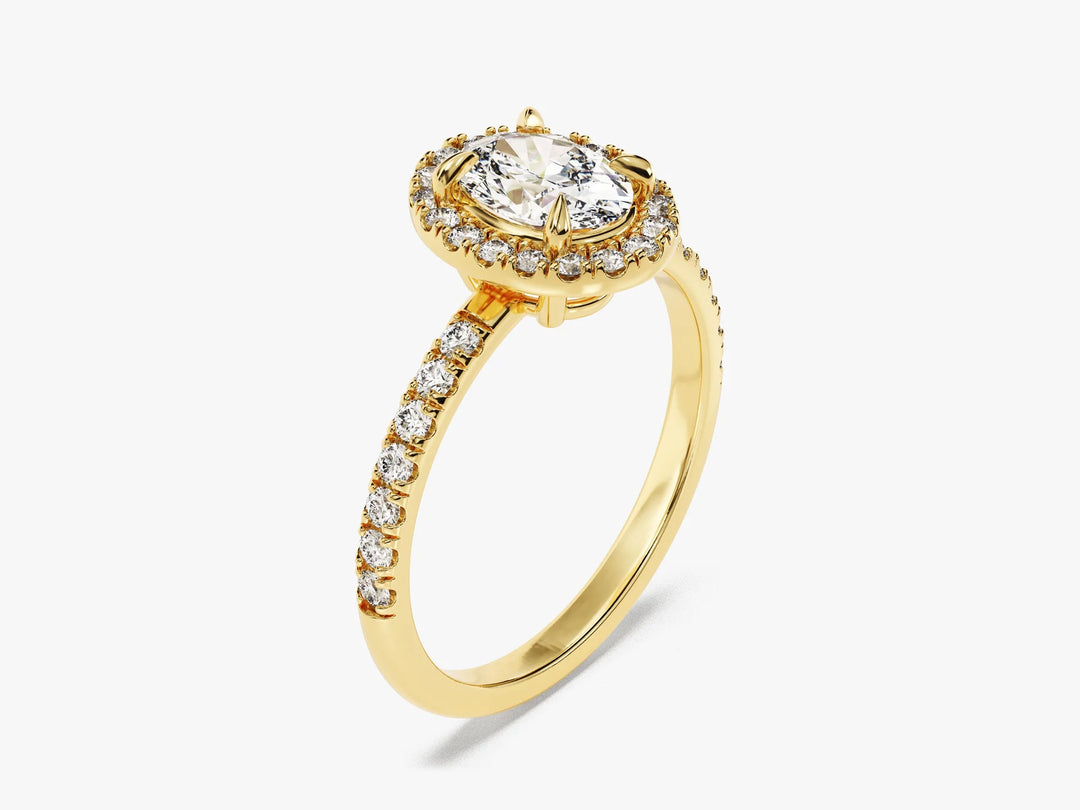 1.0CT Oval Diamond Halo Pave Setting Moissanite Engagement Ring