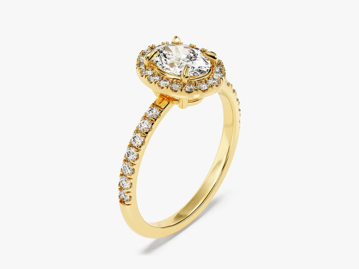 1.0CT Oval Diamond Halo Pave Setting Moissanite Engagement Ring